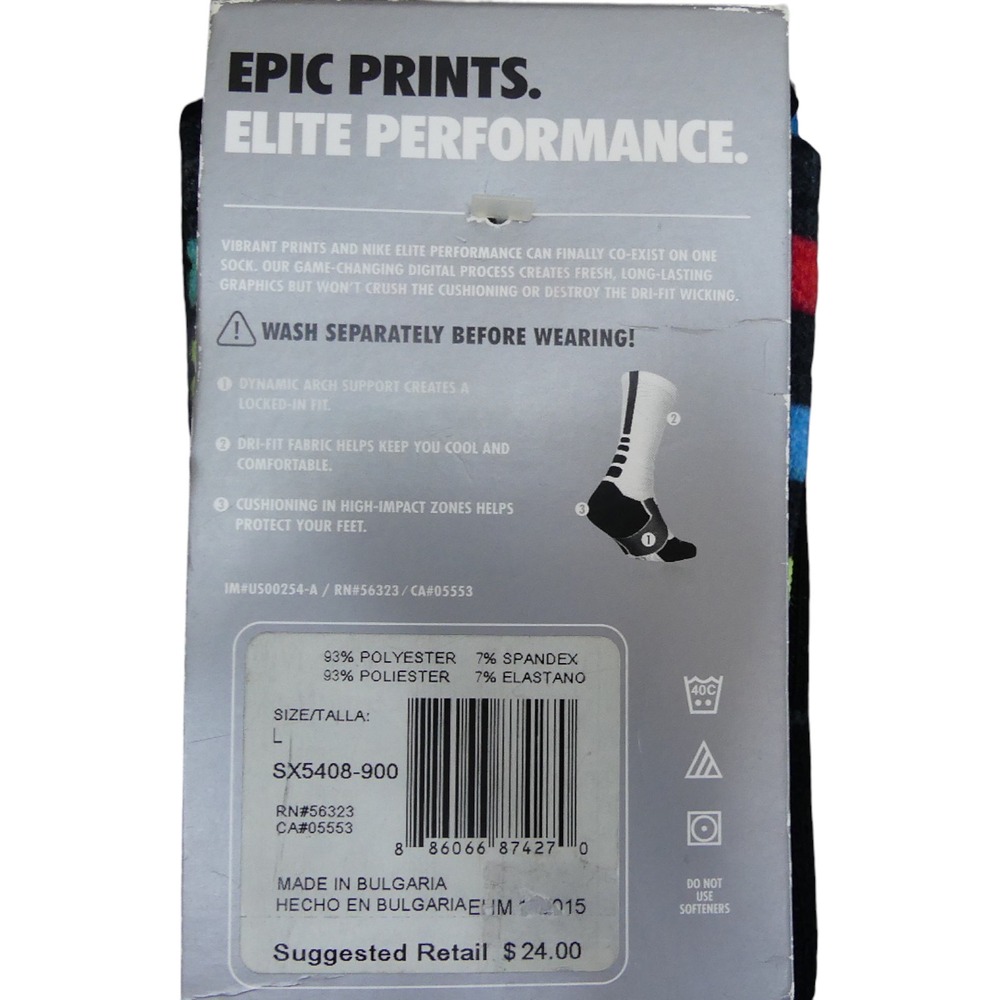 Nike Elite Digital Ink Basketball Socks Unisex Large Multi-Color NWT SX5408-900 - Picture 3 of 3